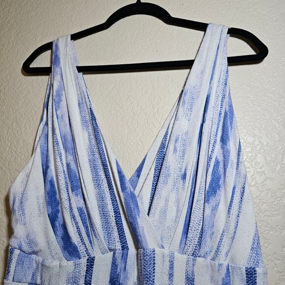 LEMON TART V NECK LONG ADRIANNA MAXI DRESS SUMMER SOFT WHITE BLUE SIZE Plus 1X - Picture 3 of 12